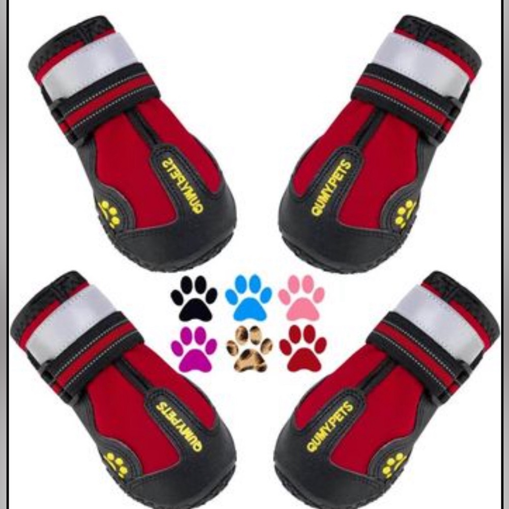 New QUMY Dog Shoes/Boots for Medium Dogs (18-27lbs) Red / Reflective (Set of 4)